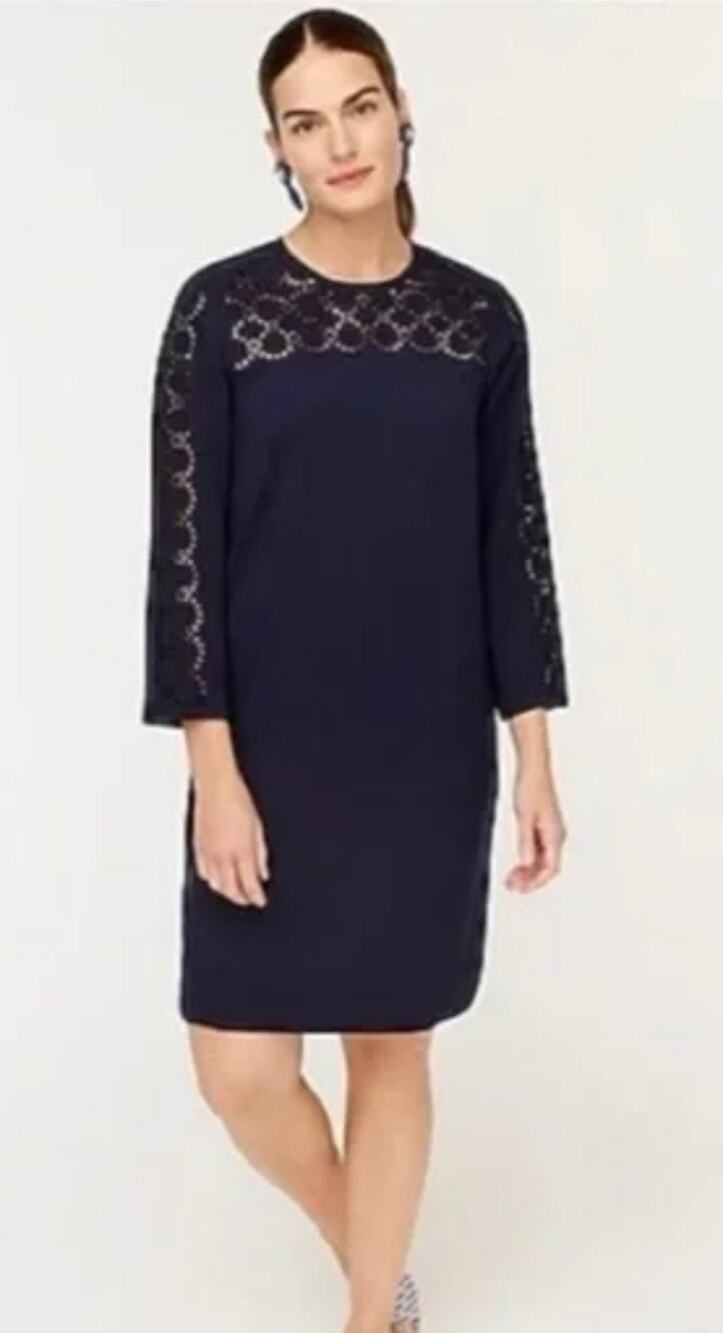 J. Crew Dress NWT Eyelet Laser Cut Size 4 Shift 3/4 Sleeve